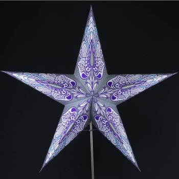 Preview: Peacock silber  - Faltbarer Leuchtstern, Weihnachtsstern aus Papier mit 5 Zacken, 60 cm